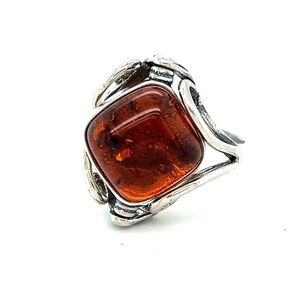 Elegant Silver 925 Reversible Amber Ring